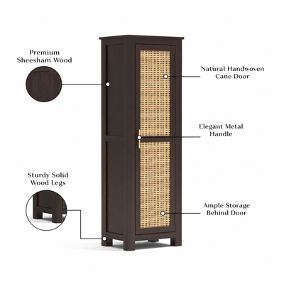 Coronenza Kitchen Cabinet With Rattan Cane (Walnut Finish)