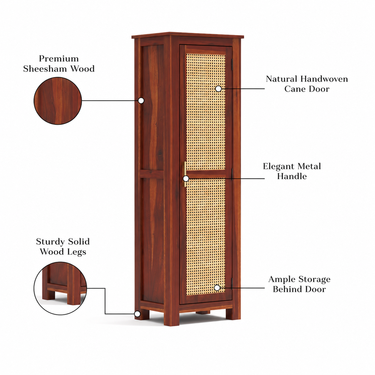 Coronenza Kitchen Cabinet With Rattan Cane (Honey Finish)