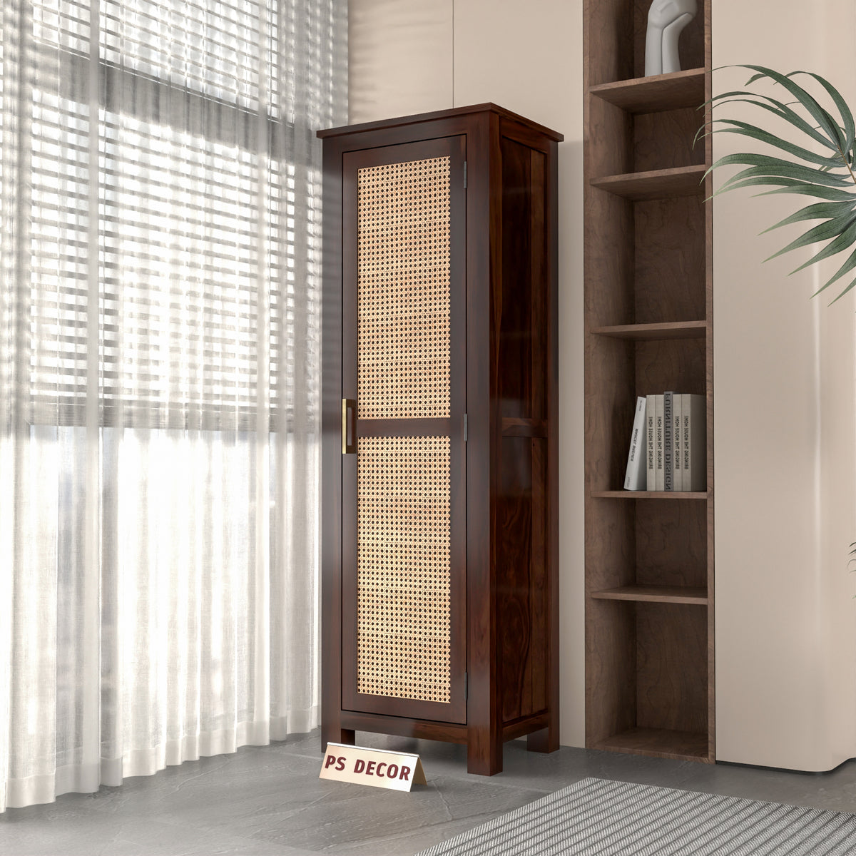 Coronenza Kitchen Cabinet With Rattan Cane (Walnut Finish)