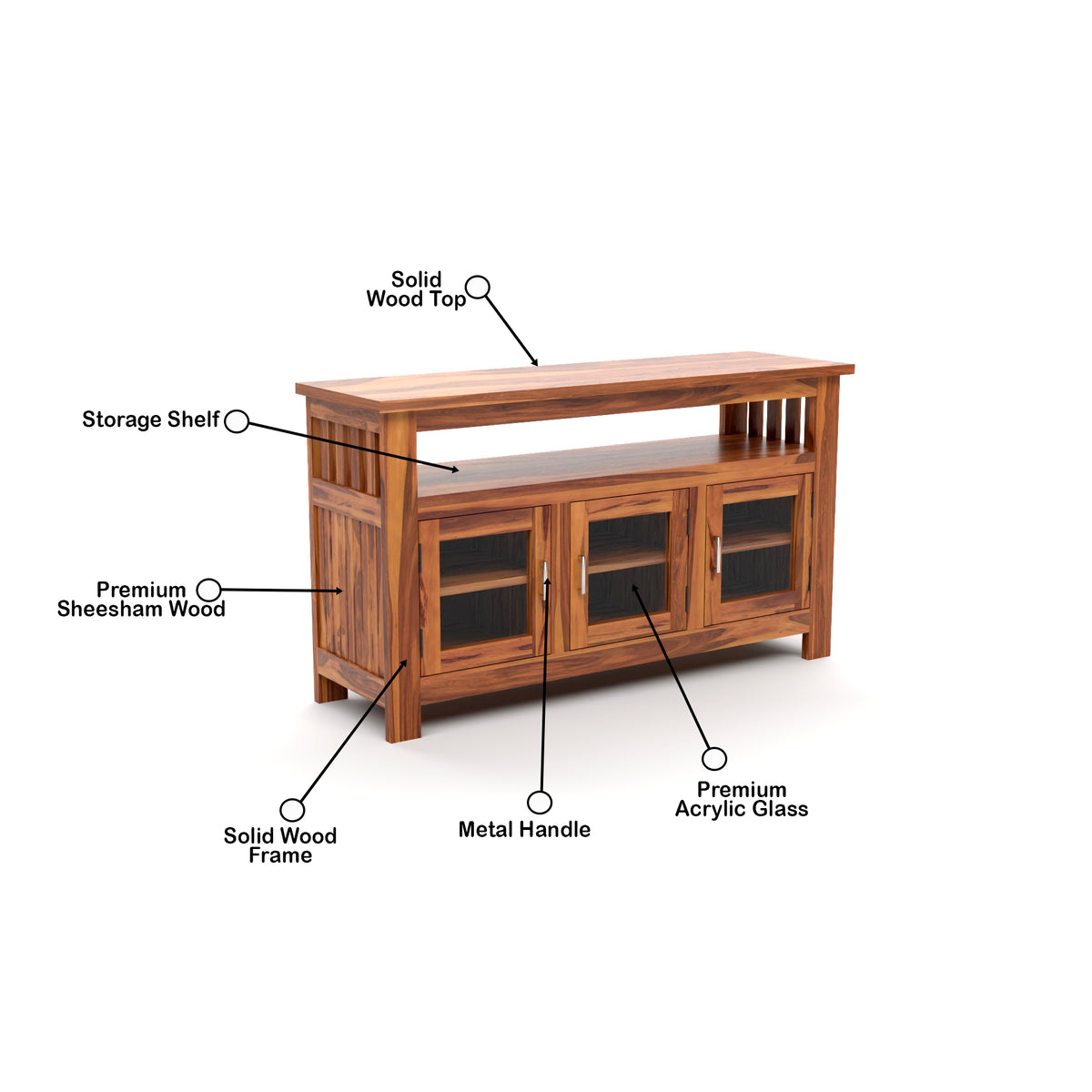 Myvrix Sheesham Wood Sideboard and Cabinets (Natural Finish)