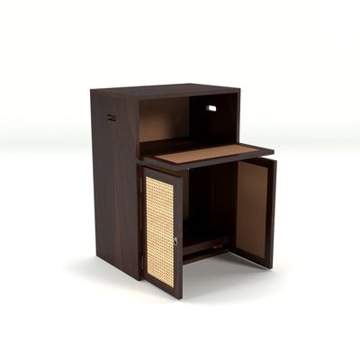 ARENA Sheesham Wood Inverter Cabinet with Rattan Cane Doors & Ventilated Storage Design (Walnut Finish)