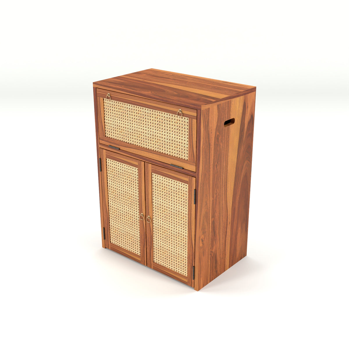 ARENA Sheesham Wood Inverter Cabinet with Rattan Cane Doors & Ventilated Storage Design (Natural Finish)