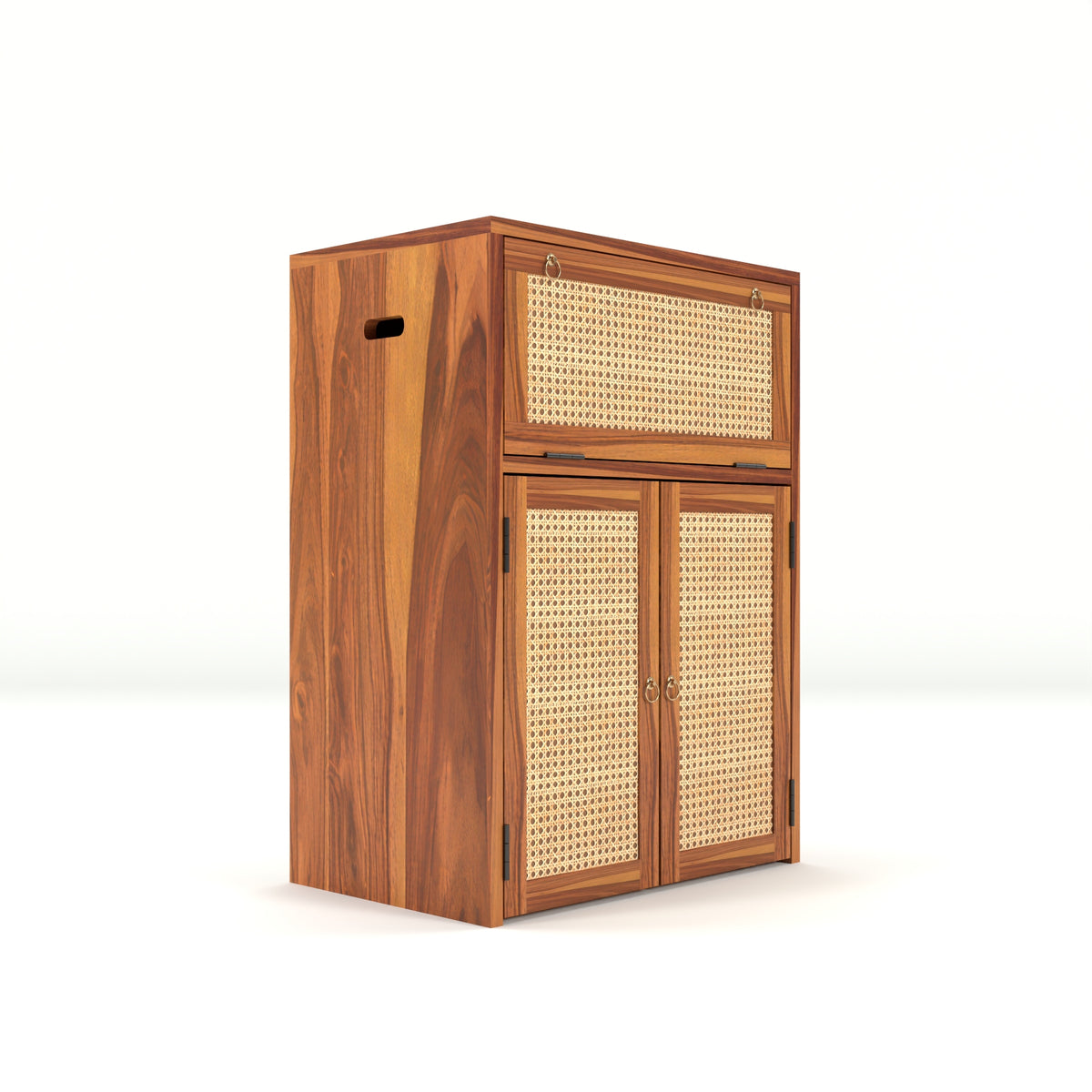 ARENA Sheesham Wood Inverter Cabinet with Rattan Cane Doors & Ventilated Storage Design (Natural Finish)
