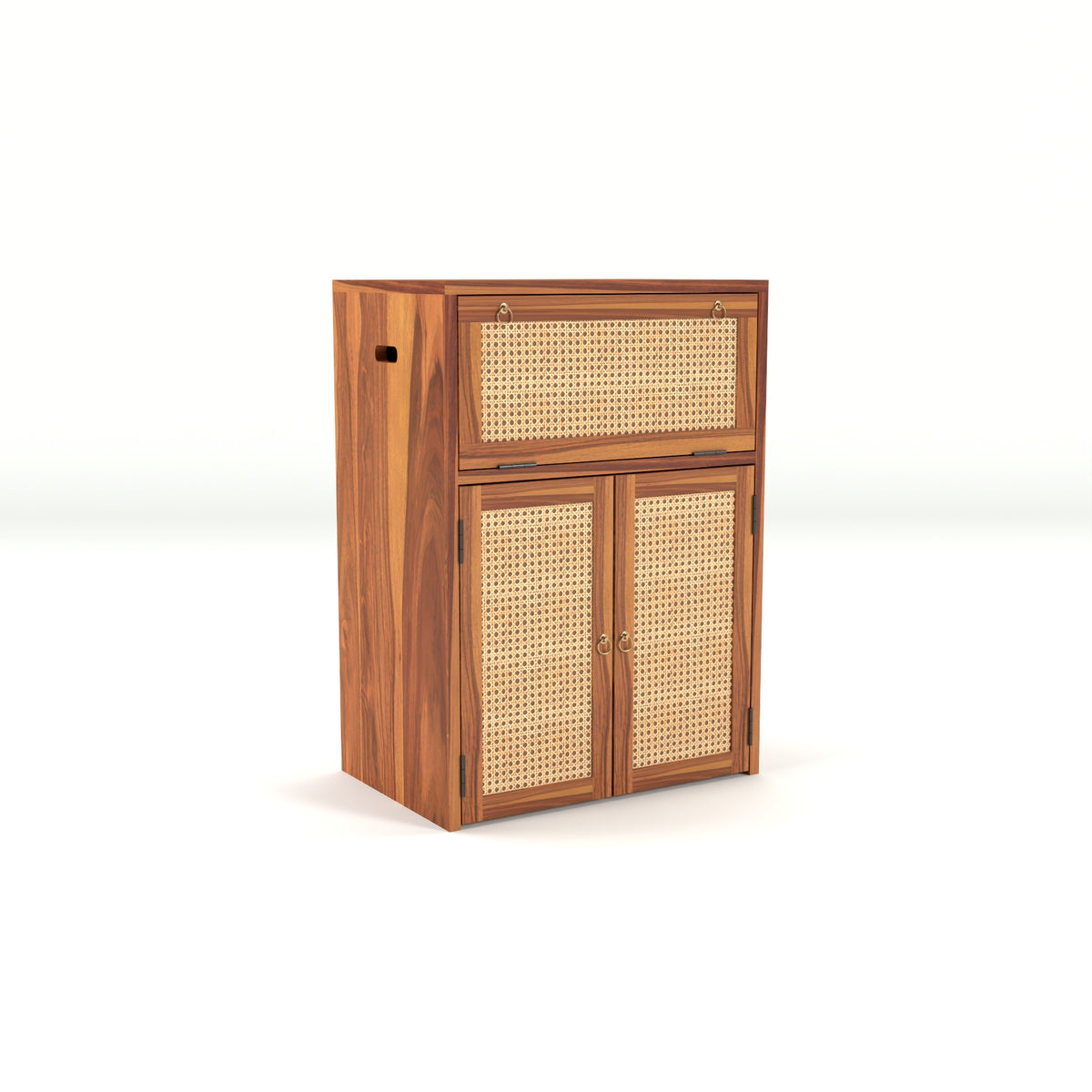 ARENA Sheesham Wood Inverter Cabinet with Rattan Cane Doors & Ventilated Storage Design (Natural Finish)