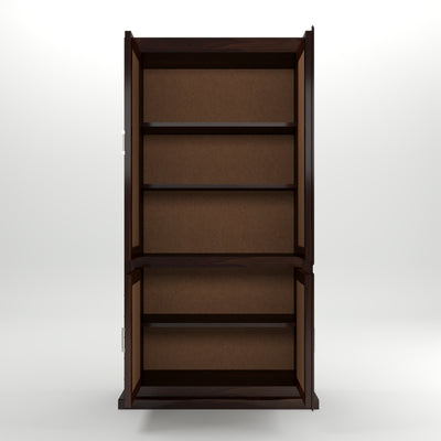 Goldenza Sheesham Wood Bookshelf Cabinet with Rattan Cane Doors & Multipurpose Storage (Walnut Finish)