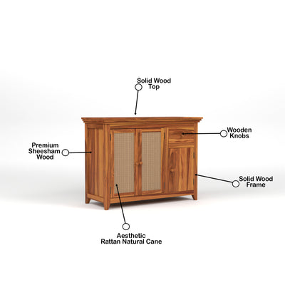 Drakelford Kitchen Cabinet With Rattan Cane (Natural Finish)
