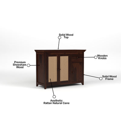 Drakelford Kitchen Cabinet With Rattan Cane (Walnut Finish)