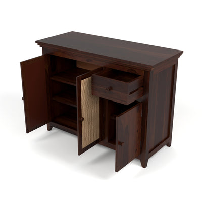 Drakelford Kitchen Cabinet With Rattan Cane (Walnut Finish)