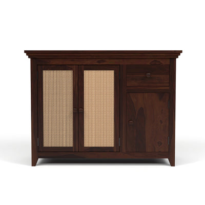 Drakelford Kitchen Cabinet With Rattan Cane (Walnut Finish)