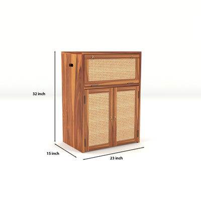 ARENA Sheesham Wood Inverter Cabinet with Rattan Cane Doors & Ventilated Storage Design (Natural Finish)