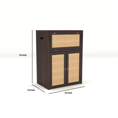 ARENA Sheesham Wood Inverter Cabinet with Rattan Cane Doors & Ventilated Storage Design (Walnut Finish)