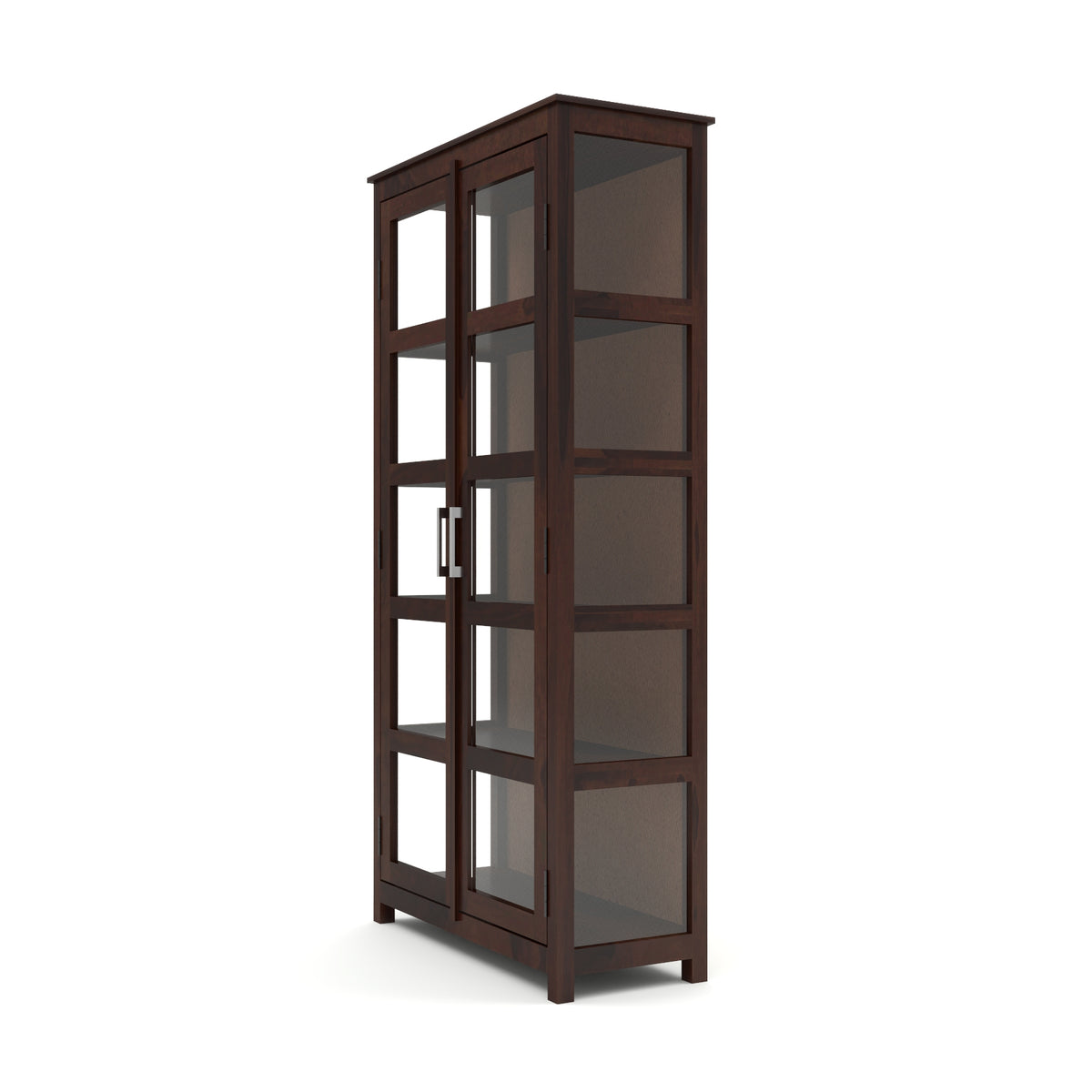 Valorello Sheesham Wood Bookshelf with Acrylic Glass Doors & Multipurpose Storage Shelves (Walnut Finish)