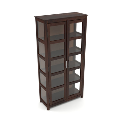 Valorello Sheesham Wood Bookshelf with Acrylic Glass Doors & Multipurpose Storage Shelves (Walnut Finish)