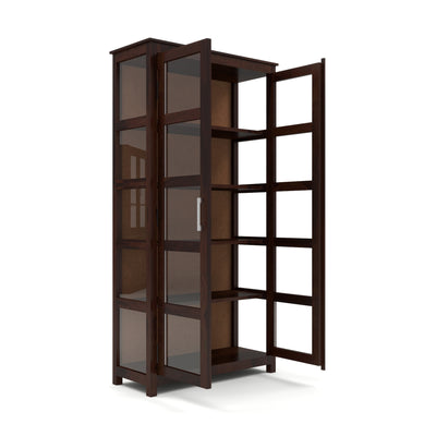 Valorello Sheesham Wood Bookshelf with Acrylic Glass Doors & Multipurpose Storage Shelves (Walnut Finish)