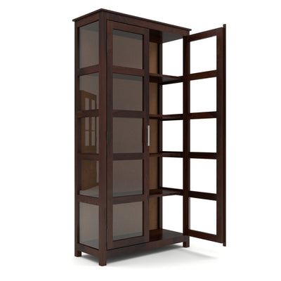 Valorello Sheesham Wood Bookshelf with Acrylic Glass Doors & Multipurpose Storage Shelves (Walnut Finish)