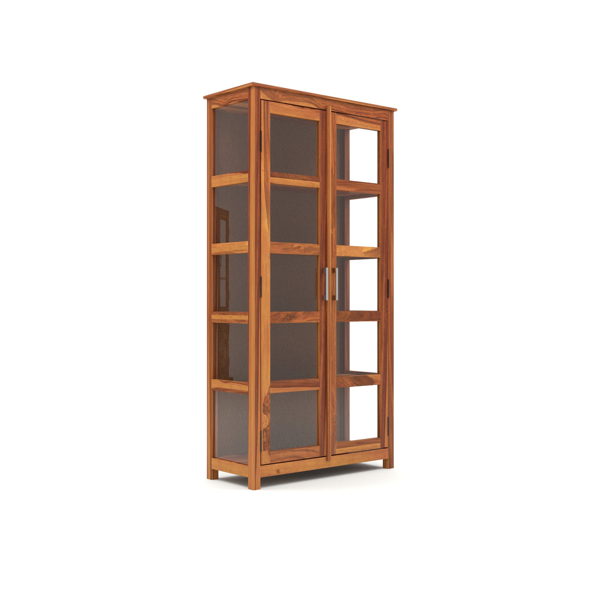 Valorello Sheesham Wood Bookshelf with Acrylic Glass Doors & Multipurpose Storage Shelves (Natural Finish)