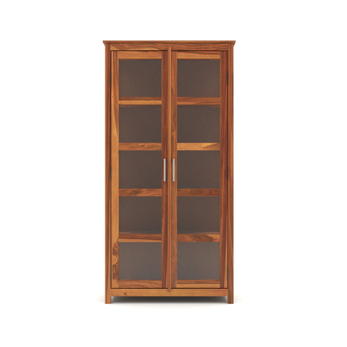 Valorello Sheesham Wood Bookshelf with Acrylic Glass Doors & Multipurpose Storage Shelves (Natural Finish)