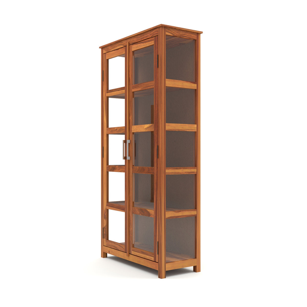 Valorello Sheesham Wood Bookshelf with Acrylic Glass Doors & Multipurpose Storage Shelves (Natural Finish)