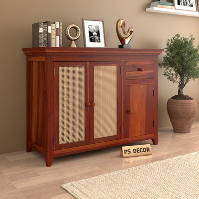 Drakelford Kitchen Cabinet With Rattan Cane (Honey Finish)