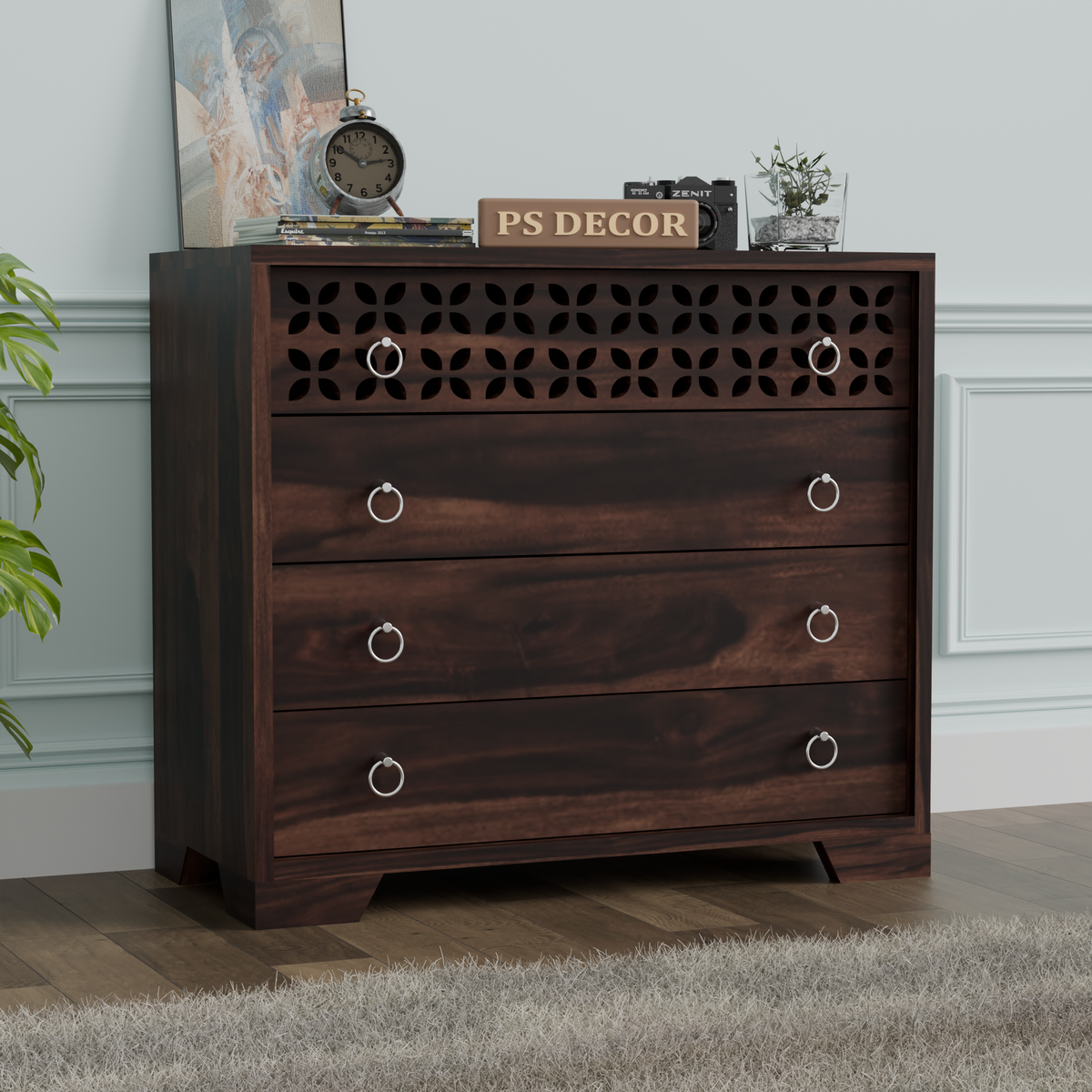 Avuvale 4-Drawer Wooden Chest Of Drawers (Walnut Finish)