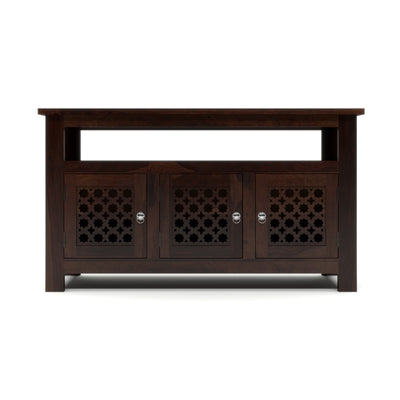 Arehaven Sheesham Wood Kitchen Cabinet with 3-Door Carved Design & Open Storage Shelf (Walnut Finish)