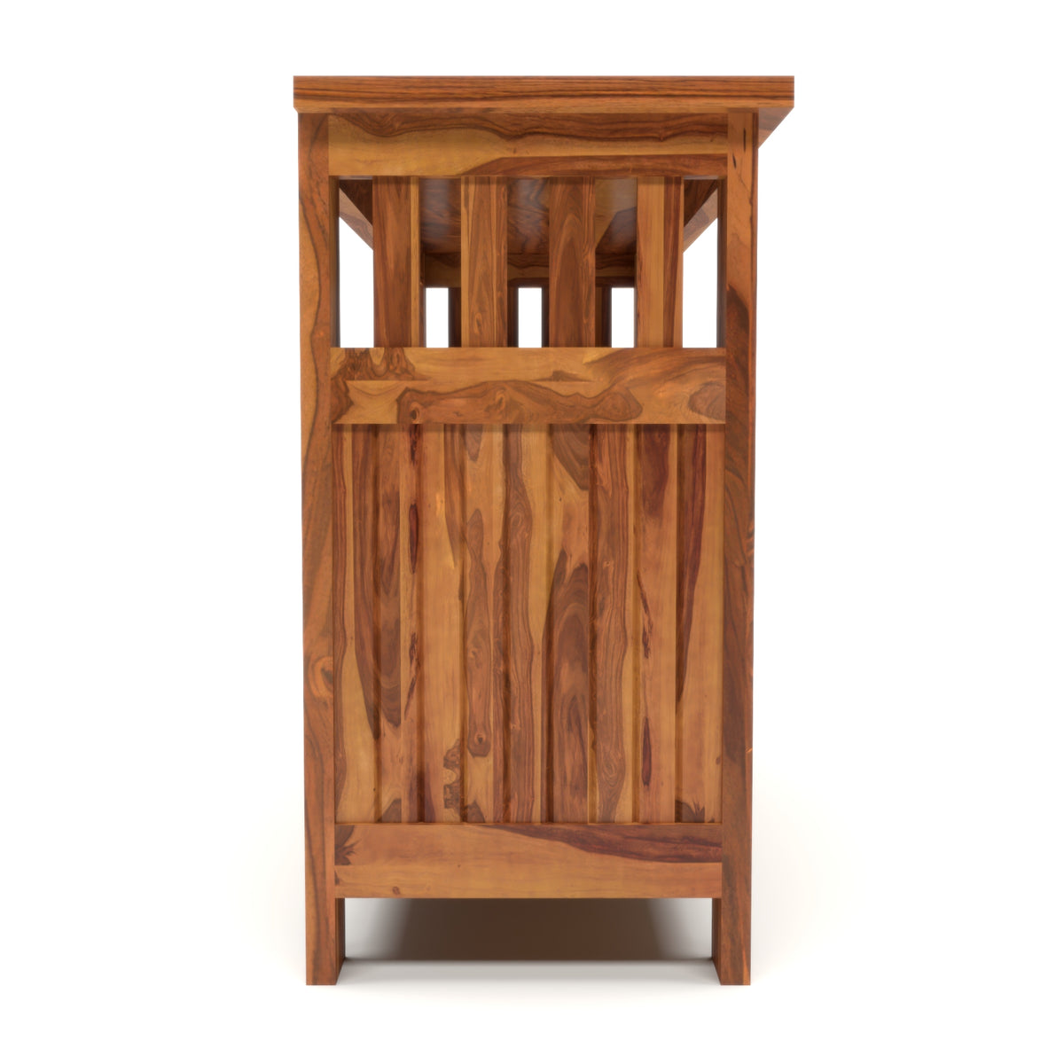 Arehaven Sheesham Wood Kitchen Cabinet with 3-Door Carved Design & Open Storage Shelf (Natural Finish)