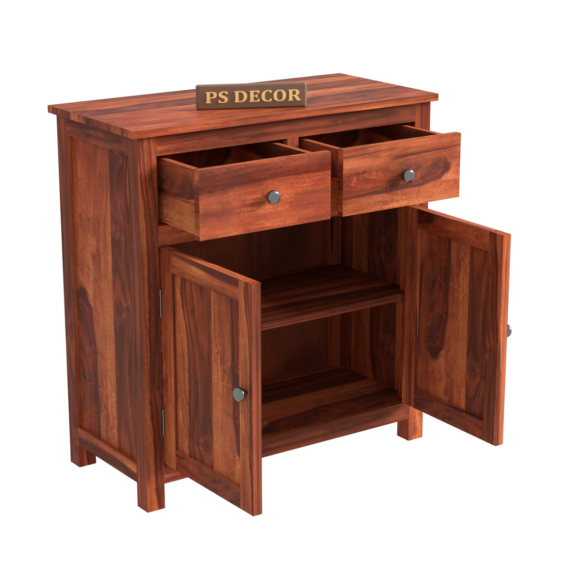 Beliello 2-Drawer Sheesham Wood Storage Cabinet Sideboard with 2-Door Storage Cabinet (Honey Finish)